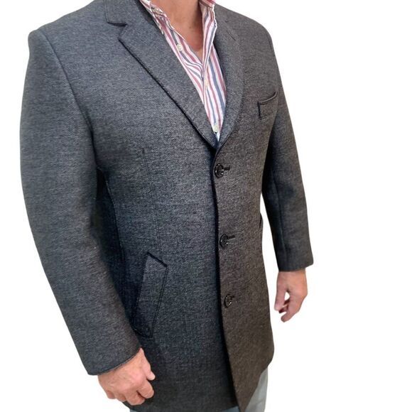 Bugatti men’s charcoal gray wool blend chevron lined outer coat european 44R - Picture 2 of 16